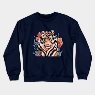 Tiger with Peonies by Cindy Rose Studio Crewneck Sweatshirt